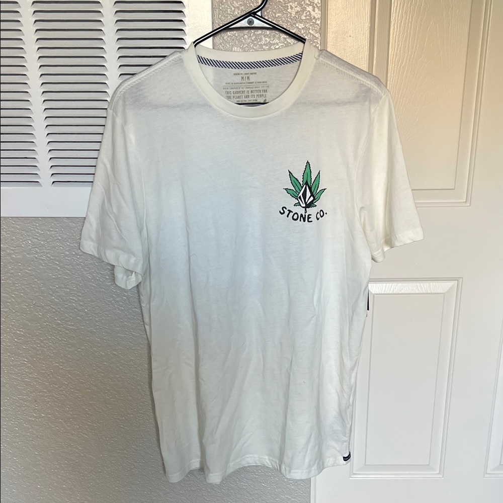 Volcom White Tee with Green Logo